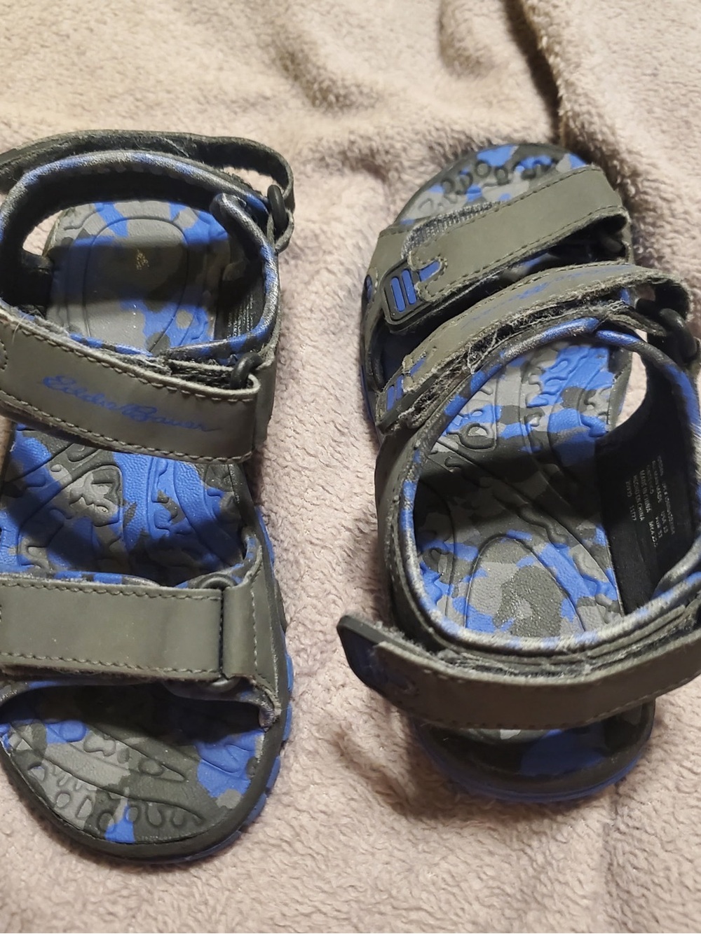 Eddie Bauer Gray and Blue Camouflage Kids Sandals